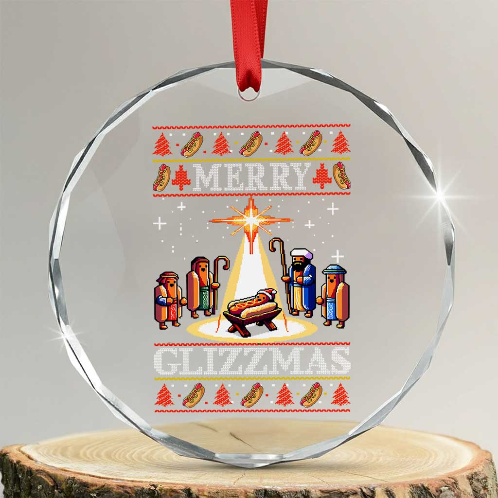 Funny Merry Glizzmas Crystal Glass Ornament Hot Dog Xmas Nativity Scene TS11 Transparent Glass 3'' Circle Print Your Wear