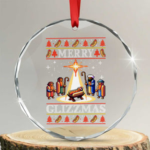 Funny Merry Glizzmas Crystal Glass Ornament Hot Dog Xmas Nativity Scene TS11 Transparent Glass 3'' Circle Print Your Wear