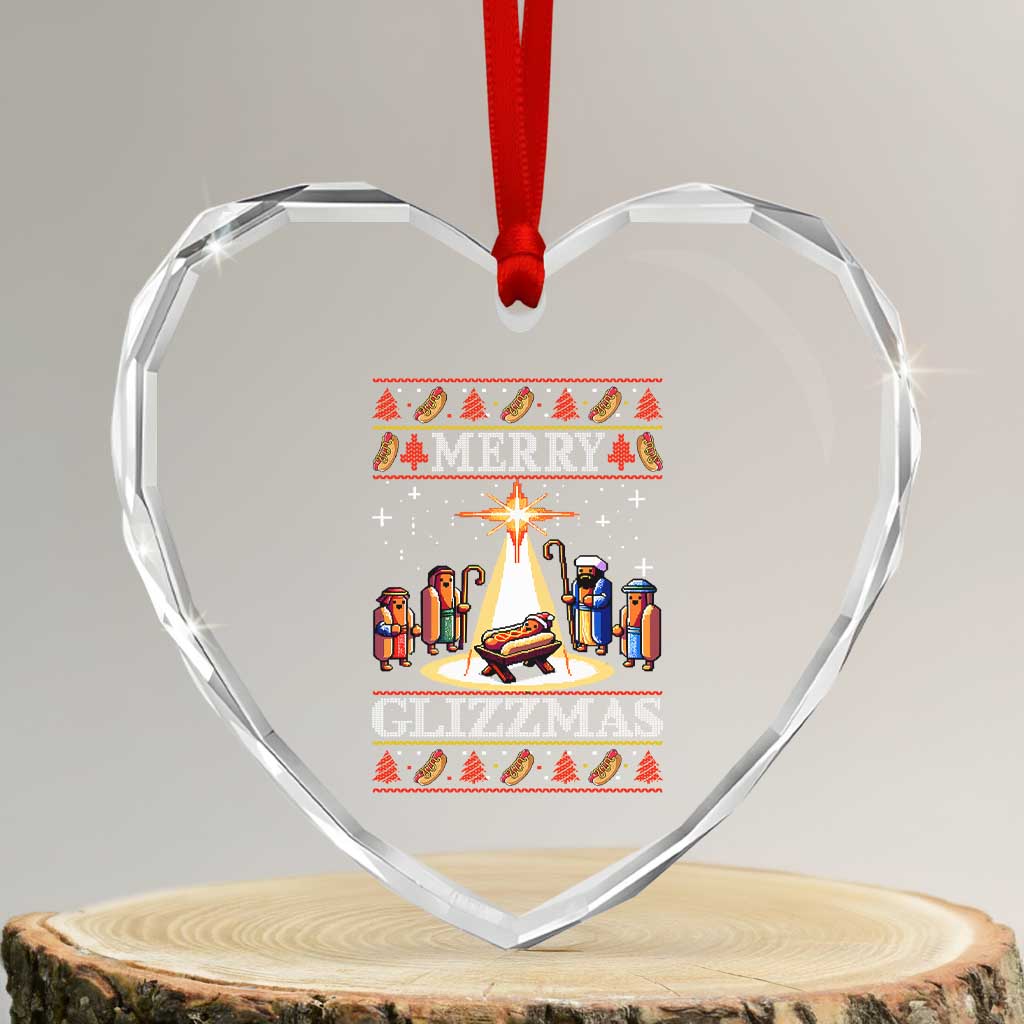 Funny Merry Glizzmas Heart Crystal Glass Ornament Hot Dog Xmas Nativity Scene TS11 Transparent Glass 3'' Heart Print Your Wear