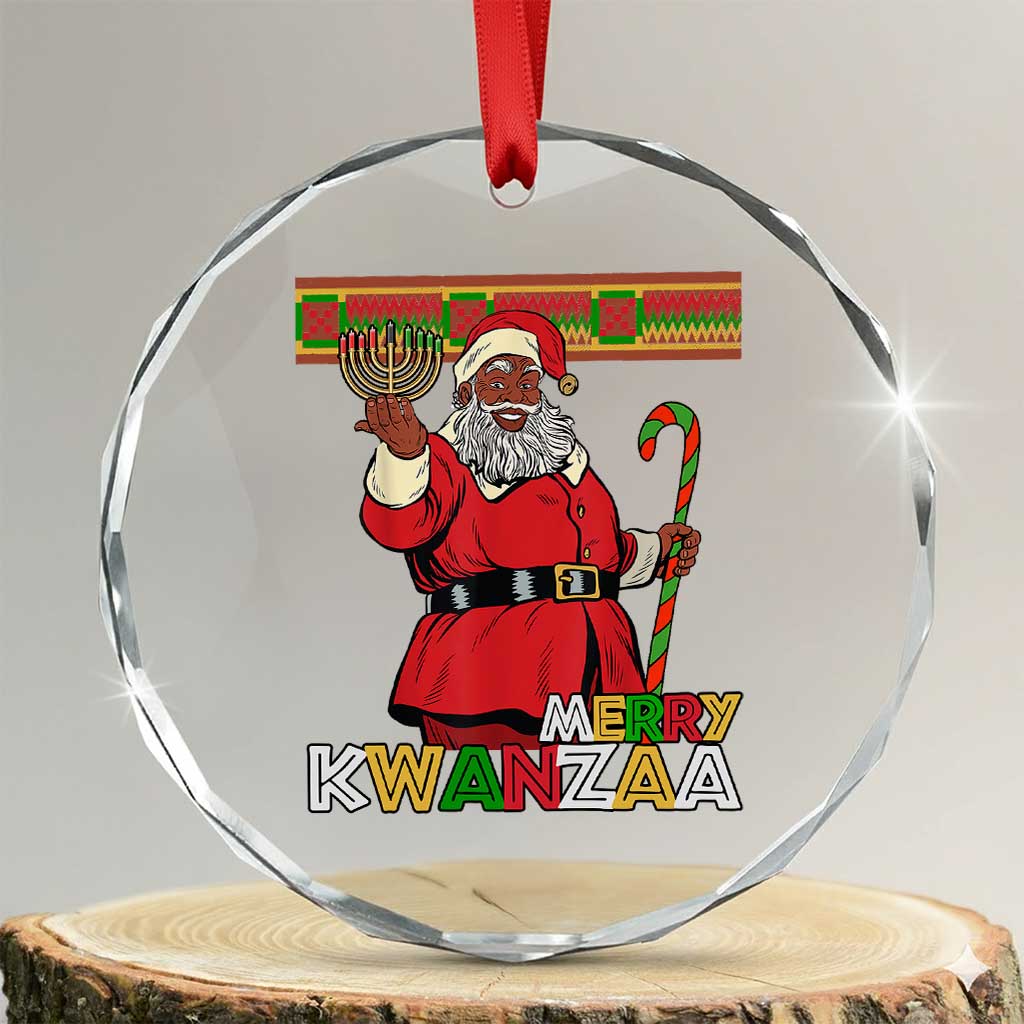 Funny Merry Kwanzaa Christmas Crystal Glass Ornament African American Black Santa Kinara Candles TS11 Transparent Glass 3'' Circle Print Your Wear