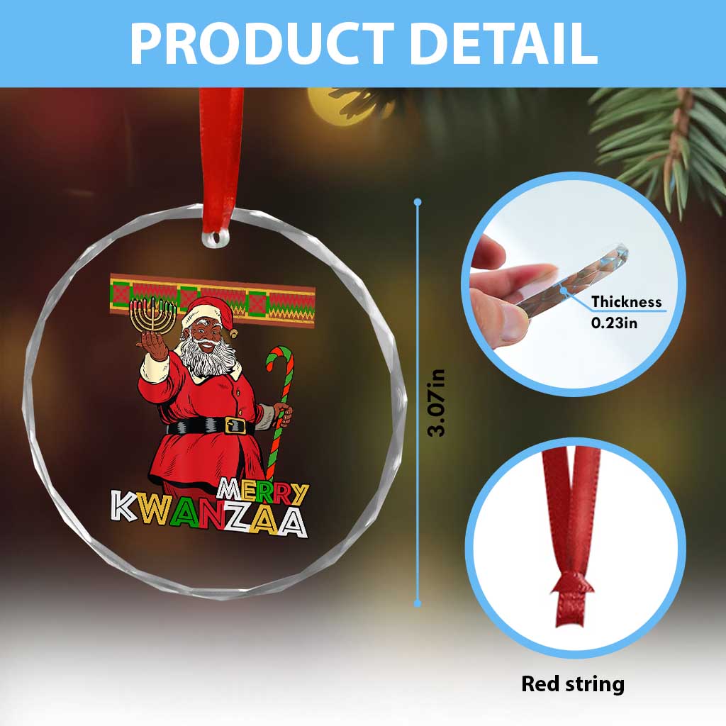 Funny Merry Kwanzaa Christmas Crystal Glass Ornament African American Black Santa Kinara Candles TS11 Print Your Wear