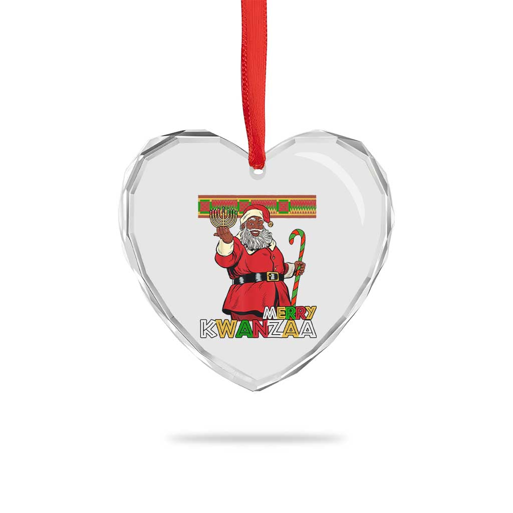 Funny Merry Kwanzaa Christmas Heart Crystal Glass Ornament African American Black Santa Kinara Candles TS11 Print Your Wear