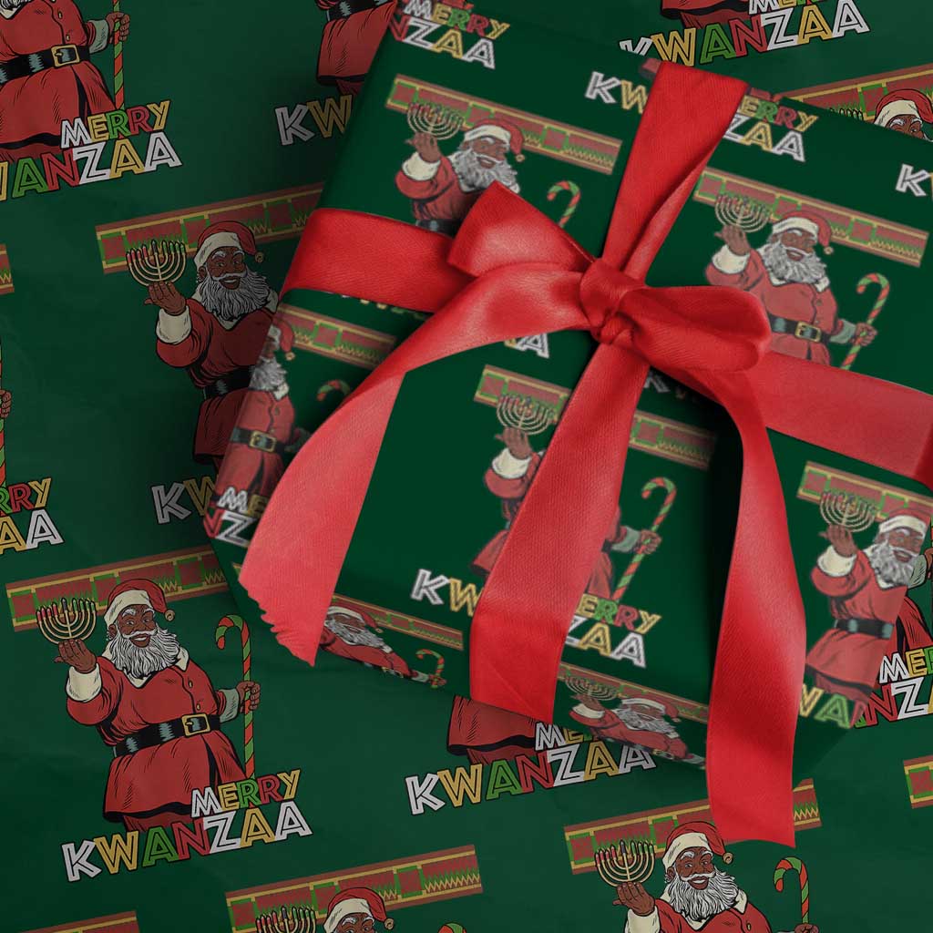 Funny Merry Kwanzaa Christmas Wrapping Paper Roll African American Black Santa Kinara Candles TS11 Green Print Your Wear