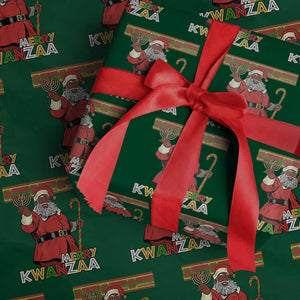 Funny Merry Kwanzaa Christmas Wrapping Paper Roll African American Black Santa Kinara Candles TS11 Green Print Your Wear