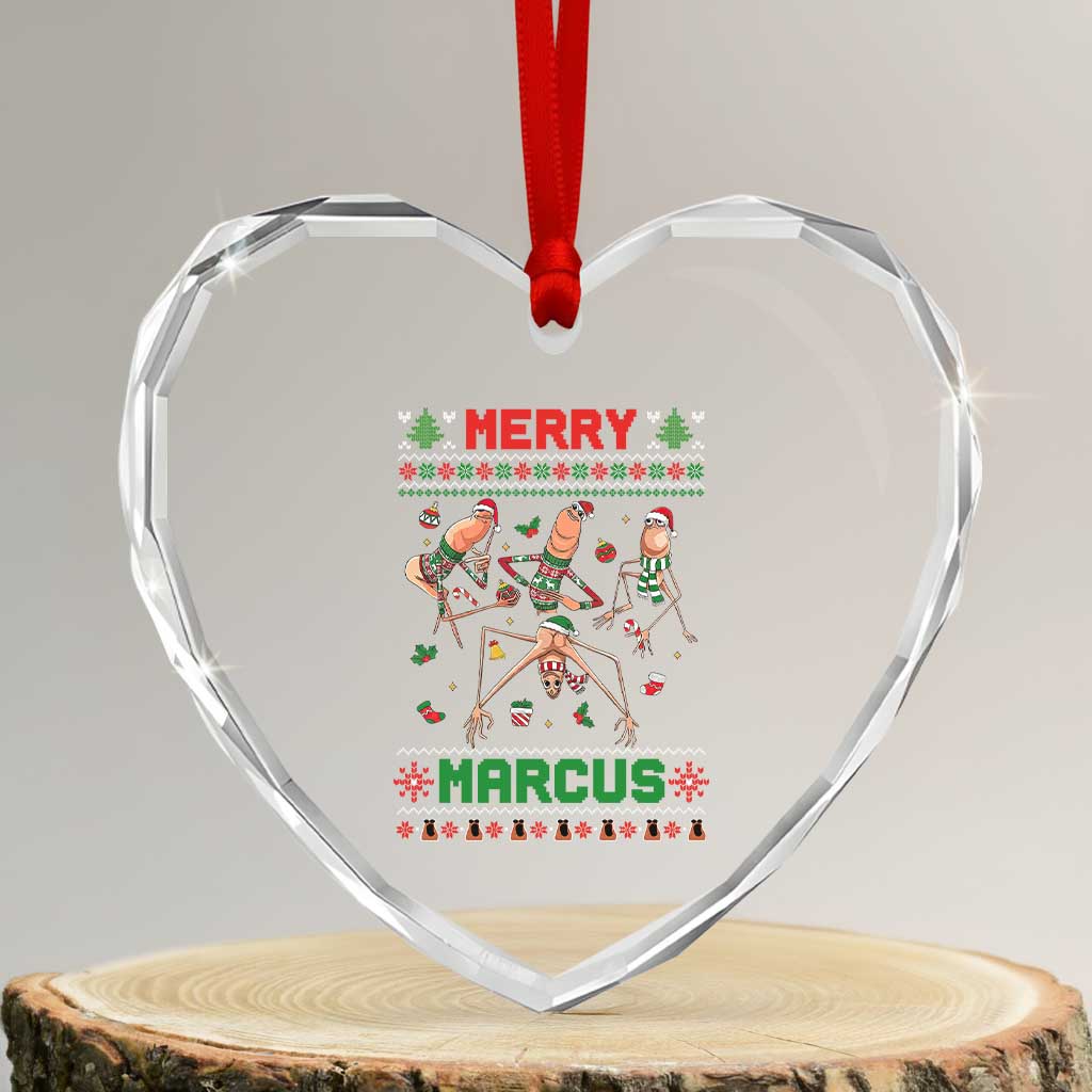 Funny Merry Marcus Heart Crystal Glass Ornament Ugly Christmas Marcus The Worm Meme Gift TS12 Transparent Glass 3'' Heart Print Your Wear