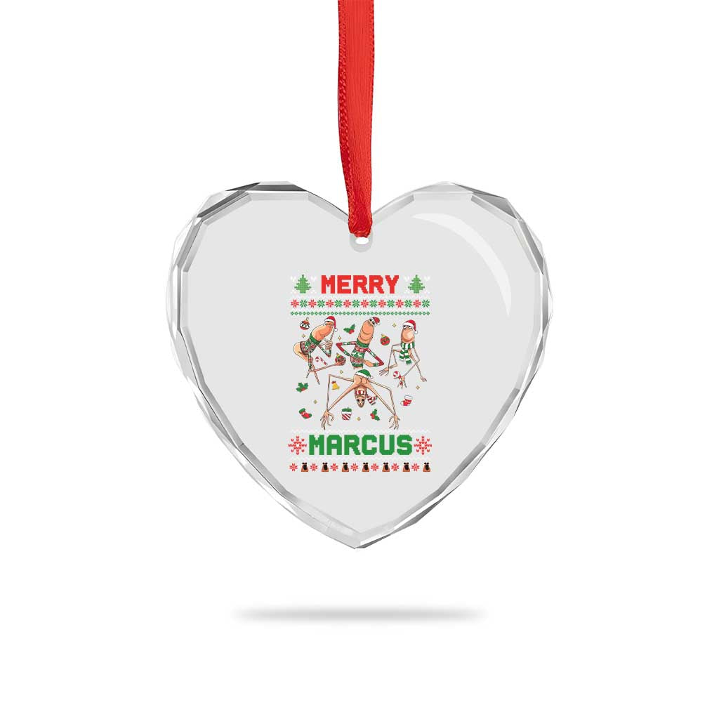 Funny Merry Marcus Heart Crystal Glass Ornament Ugly Christmas Marcus The Worm Meme Gift TS12 Print Your Wear