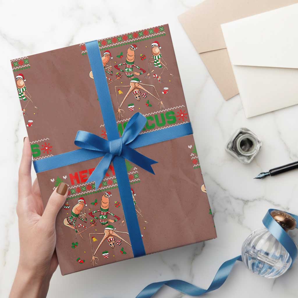 Funny Merry Marcus Wrapping Paper Roll Ugly Christmas Marcus The Worm Meme Gift TS12 Mocha Print Your Wear