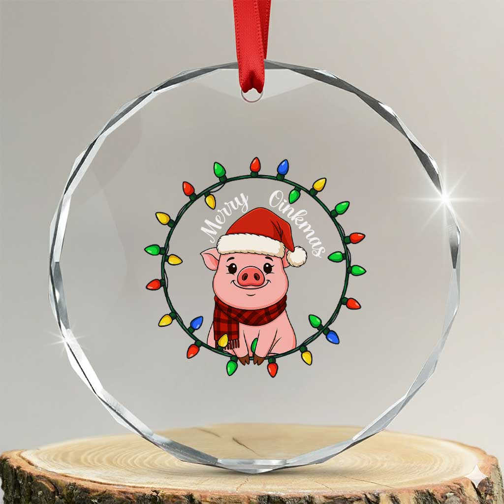 Funny Merry Oinkmas Crystal Glass Ornament Farmer Christmas Pig Lover Gift TS12 Transparent Glass 3'' Circle Print Your Wear