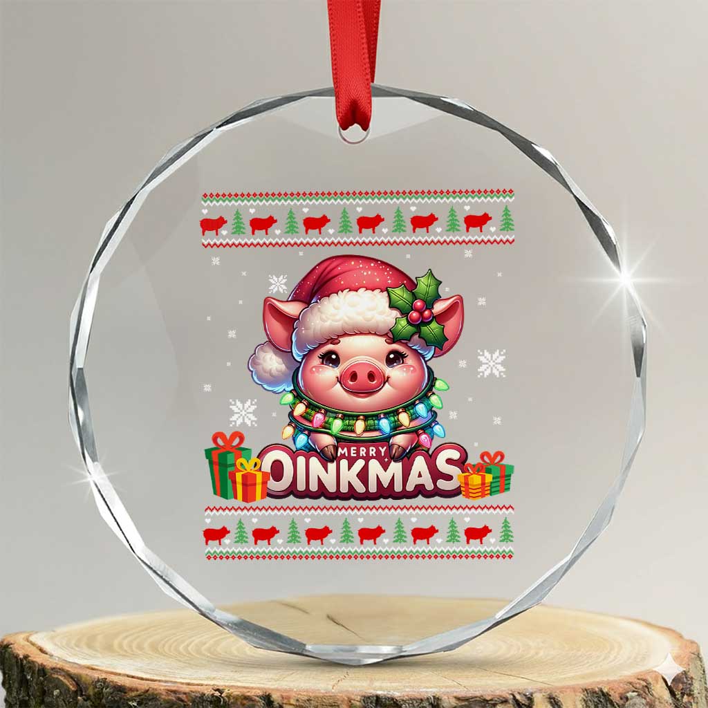 Funny Merry Oinkmas Crystal Glass Ornament Pig Lover Ugly Christmas Gift TS12 Transparent Glass 3'' Circle Print Your Wear