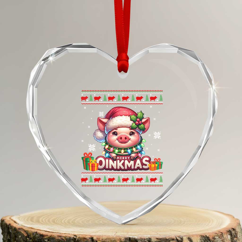 Funny Merry Oinkmas Heart Crystal Glass Ornament Pig Lover Ugly Christmas Gift TS12 Transparent Glass 3'' Heart Print Your Wear