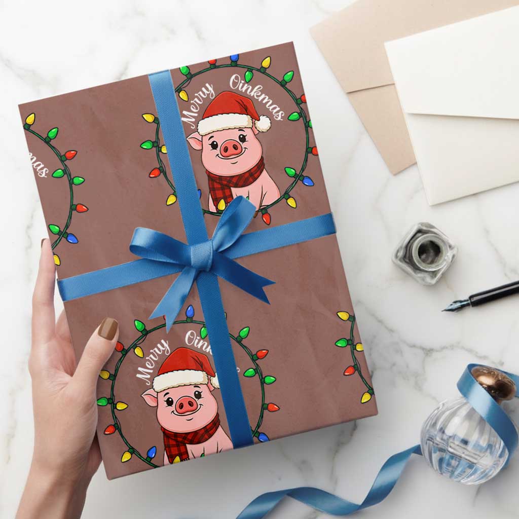Funny Merry Oinkmas Wrapping Paper Roll Farmer Christmas Pig Lover Gift TS12 Mocha Print Your Wear