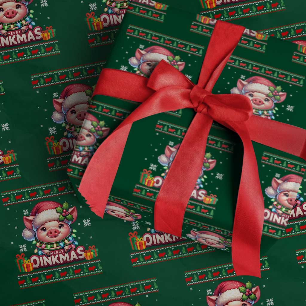 Funny Merry Oinkmas Wrapping Paper Roll Pig Lover Ugly Christmas Gift TS12 Green Print Your Wear