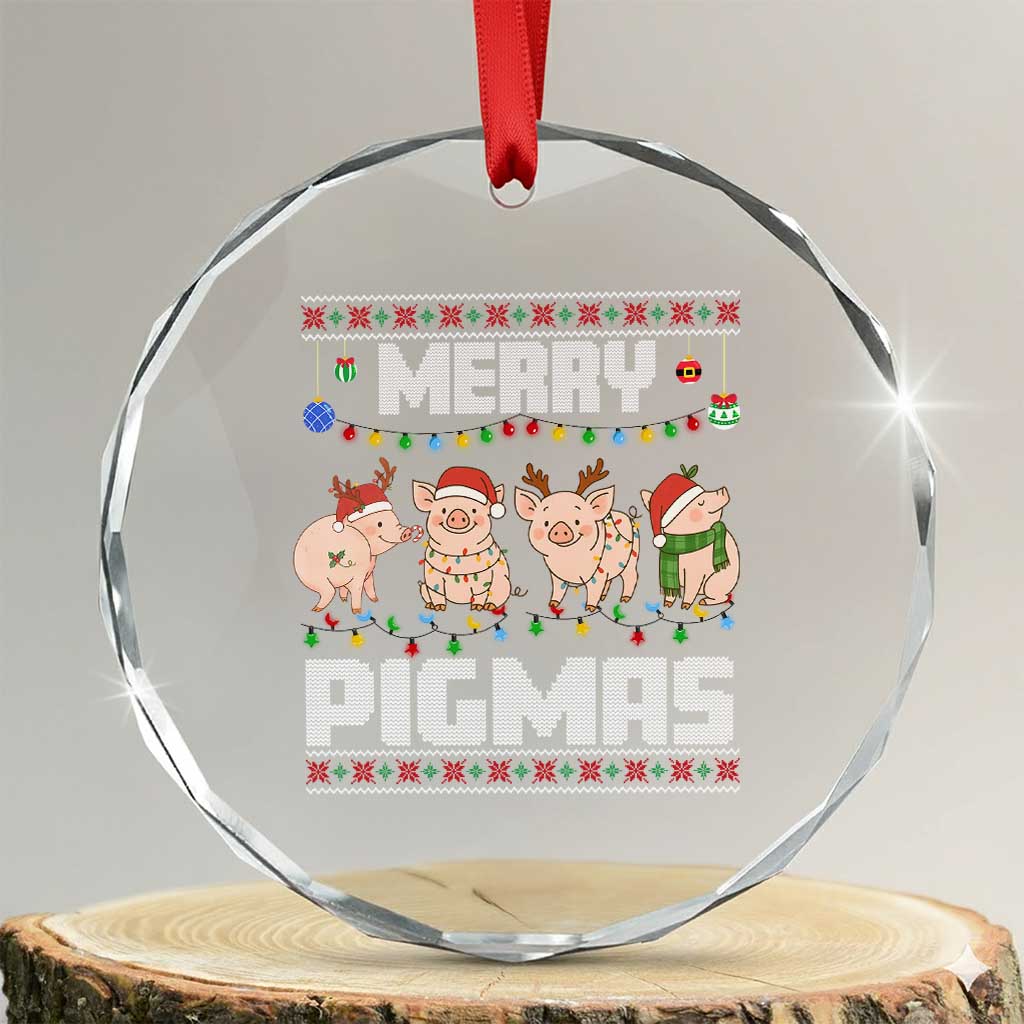 Funny Merry Pigmas Crystal Glass Ornament Christmas Pig Ugly Sweater Gift TS12 Transparent Glass 3'' Circle Print Your Wear
