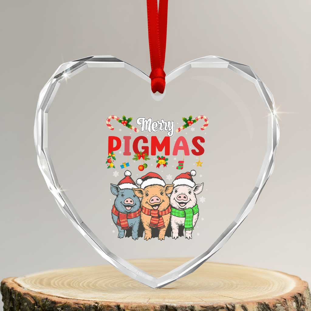 Funny Merry Pigmas Heart Crystal Glass Ornament Christmas Pigs Farm Gift TS12 Transparent Glass 3'' Heart Print Your Wear