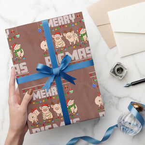 Funny Merry Pigmas Wrapping Paper Roll Christmas Pig Ugly Sweater Gift TS12 Mocha Print Your Wear