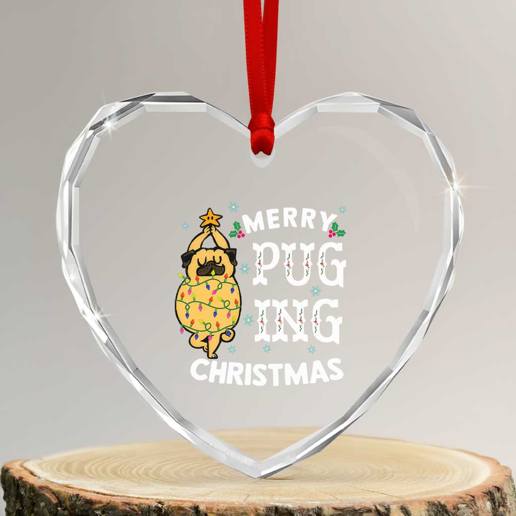 Funny Merry Pugging Xmas Dog Pugmas Pug Heart Crystal Glass Ornament TS09 Transparent Glass 3'' Heart Print Your Wear