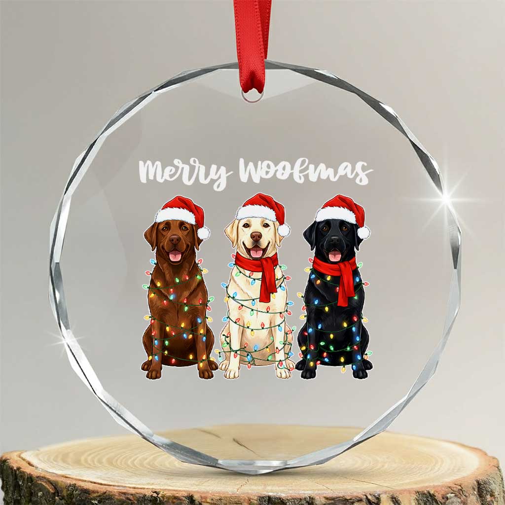 Funny Merry Woofmas Crystal Glass Ornament Labrador Funny Christmas Dog Lover Gift TS12 Transparent Glass 3'' Circle Print Your Wear