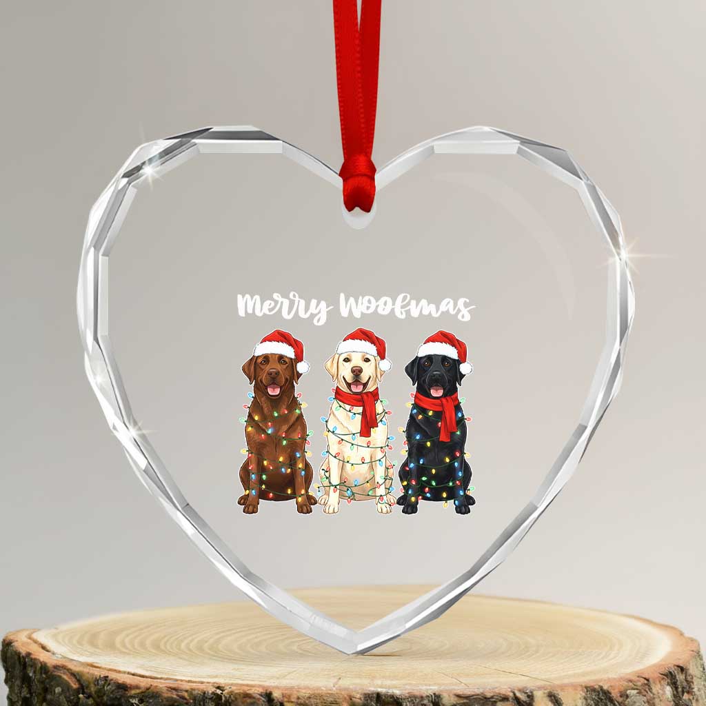 Funny Merry Woofmas Heart Crystal Glass Ornament Labrador Funny Christmas Dog Lover Gift TS12 Transparent Glass 3'' Heart Print Your Wear