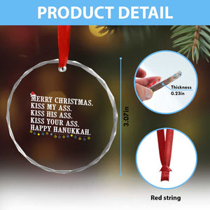 Funny Merry Xmas Kiss My His Your Ass Happy Hanukkah Crystal Glass Ornament TS11 Print Your Wear