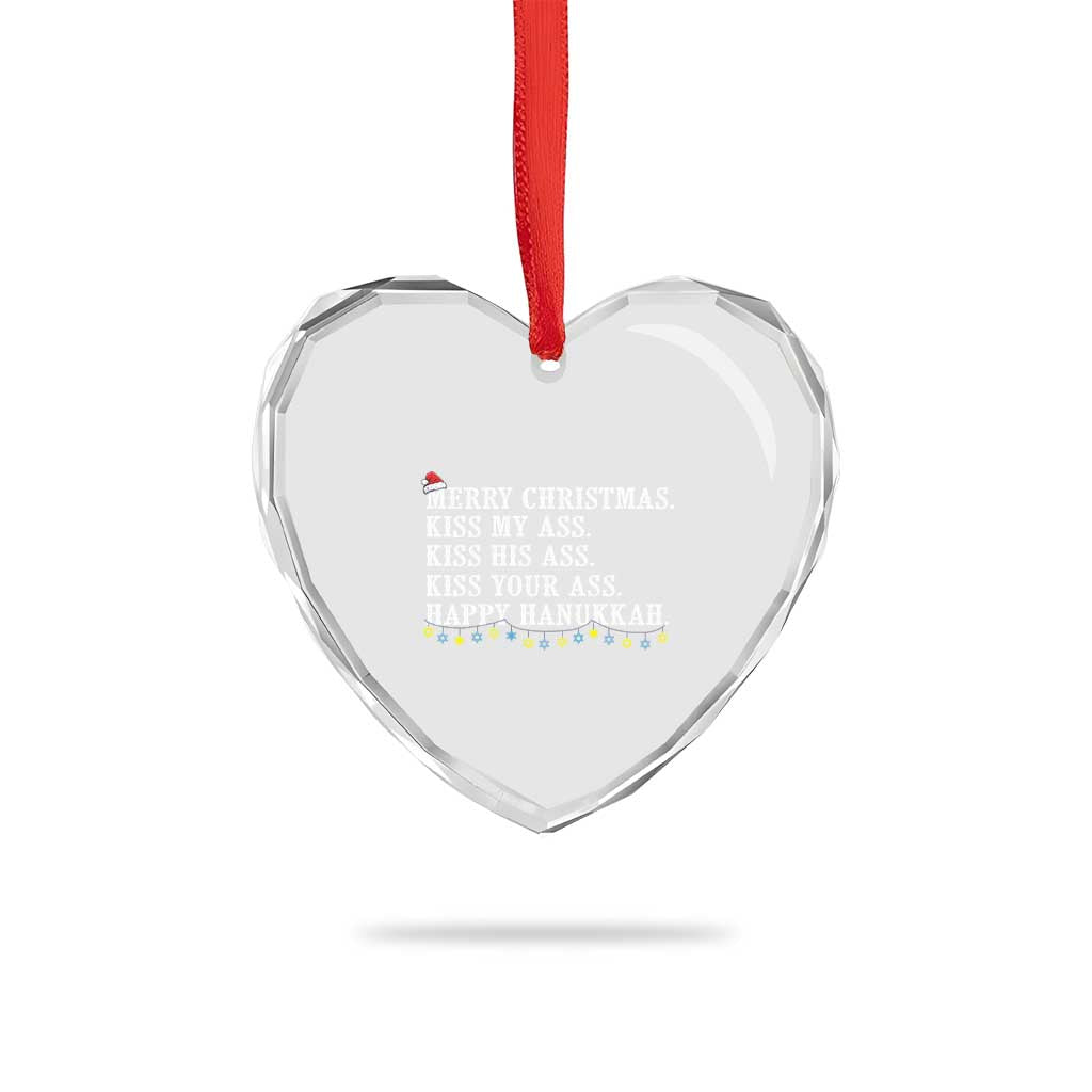 Funny Merry Xmas Kiss My His Your Ass Happy Hanukkah Heart Crystal Glass Ornament TS11 Print Your Wear