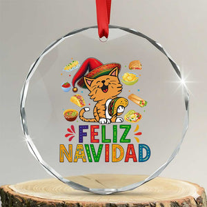 Funny Mexican Cat Christmas Crystal Glass Ornament Feliz Navidad Sombrero Kitty Xmas TS14 Transparent Glass 3'' Circle Print Your Wear