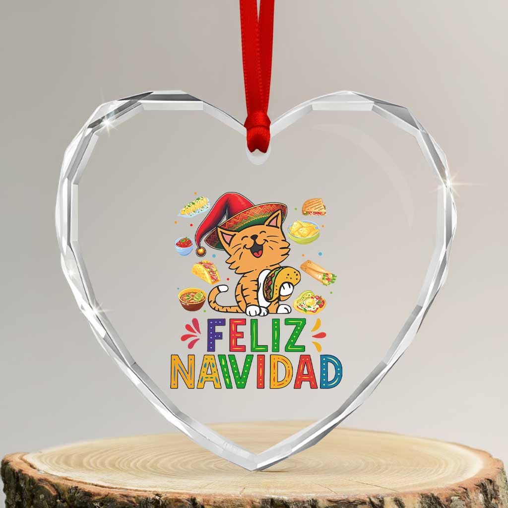Funny Mexican Cat Christmas Heart Crystal Glass Ornament Feliz Navidad Sombrero Kitty Xmas TS14 Transparent Glass 3'' Heart Print Your Wear