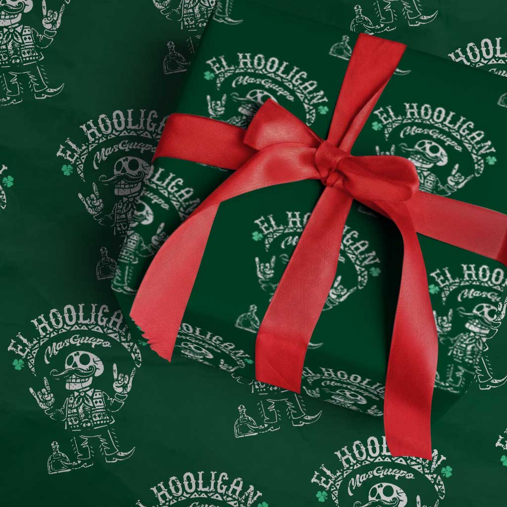 Funny Mexican Mariachi Skeleton Wrapping Paper Roll El Hooligan Mas Guapo Very Handsome TS02 Green Print Your Wear