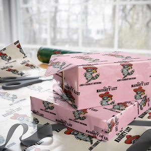 Funny Mexican Racoon Taco Christmas Wrapping Paper Roll On The Naughty List And I Regret Nothing TS14 Light Pink Print Your Wear