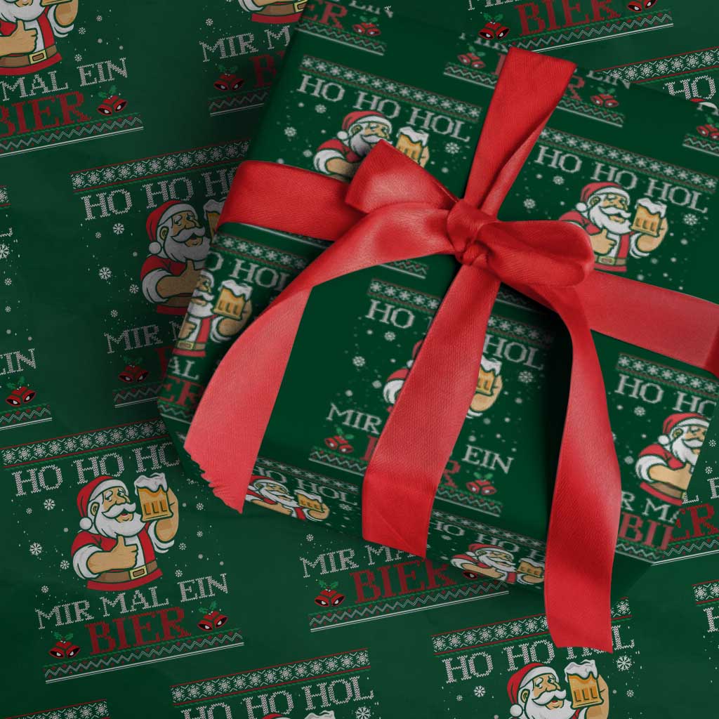 Funny Mexican Santa Drinking Wrapping Paper Roll Ho Ho Hol Mir Mal Ein Bier Hold Me A Beer Xmas Party TS02 Green Print Your Wear
