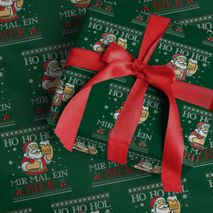 Funny Mexican Santa Drinking Wrapping Paper Roll Ho Ho Hol Mir Mal Ein Bier Hold Me A Beer Xmas Party TS02 Green Print Your Wear