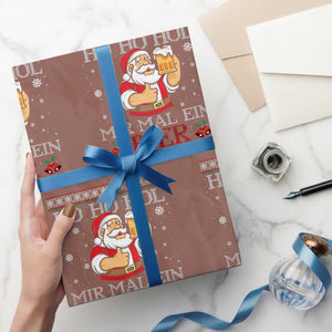 Funny Mexican Santa Drinking Wrapping Paper Roll Ho Ho Hol Mir Mal Ein Bier Hold Me A Beer Xmas Party TS02 Mocha Print Your Wear