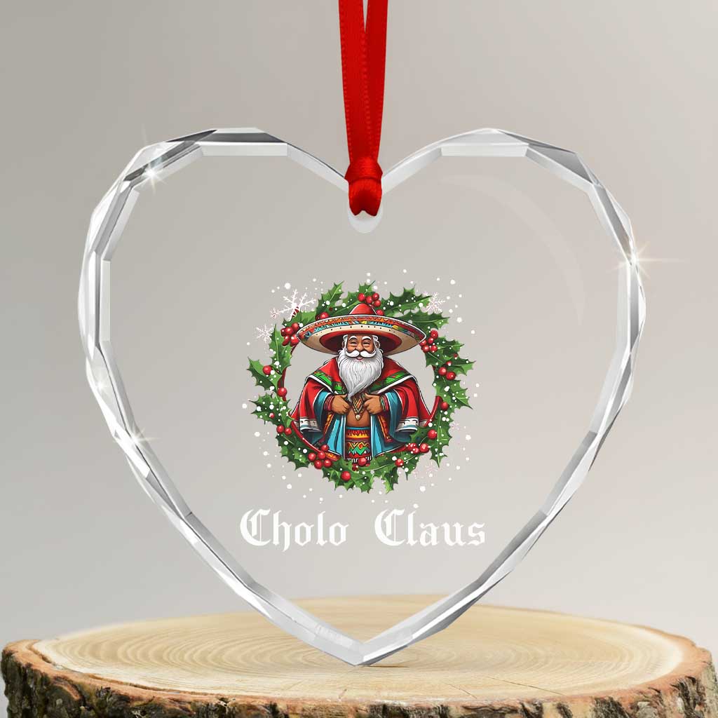 Funny Mexican Santa Heart Crystal Glass Ornament Cholo Claus Christmas in Mexico TS02 Transparent Glass 3'' Heart Print Your Wear
