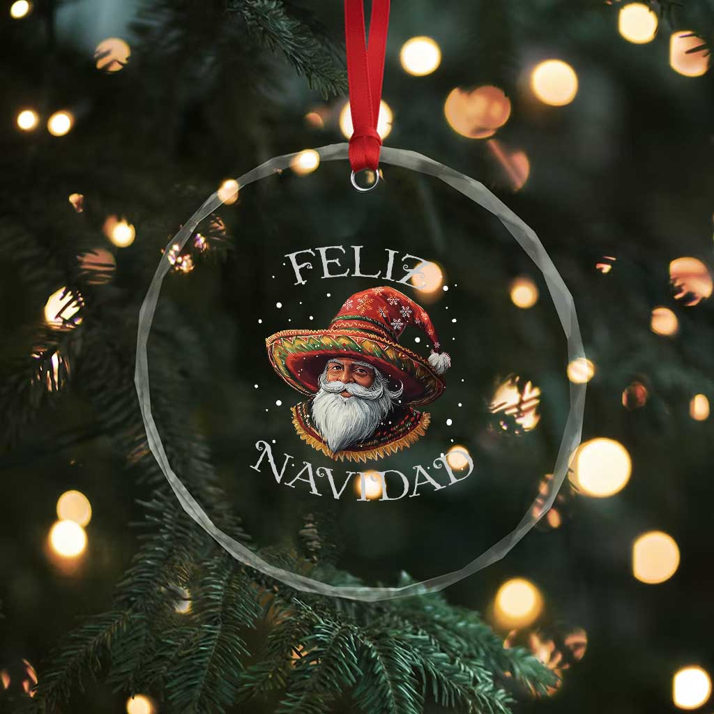 Funny Mexico Xmas Crystal Glass Ornament Santa Sombrero Feliz Navidad TS09 Print Your Wear