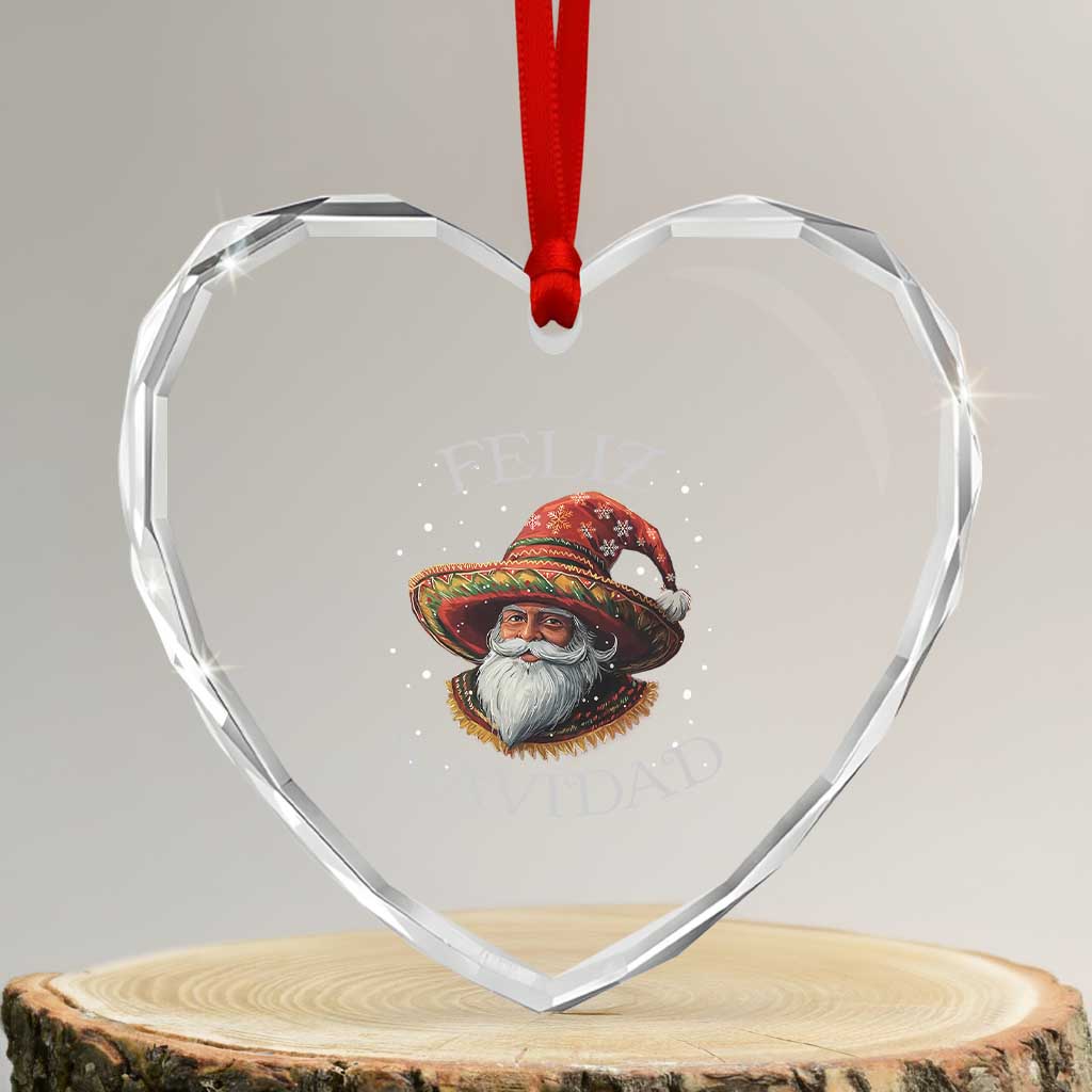 Funny Mexico Xmas Heart Crystal Glass Ornament Santa Sombrero Feliz Navidad TS09 Transparent Glass 3'' Heart Print Your Wear