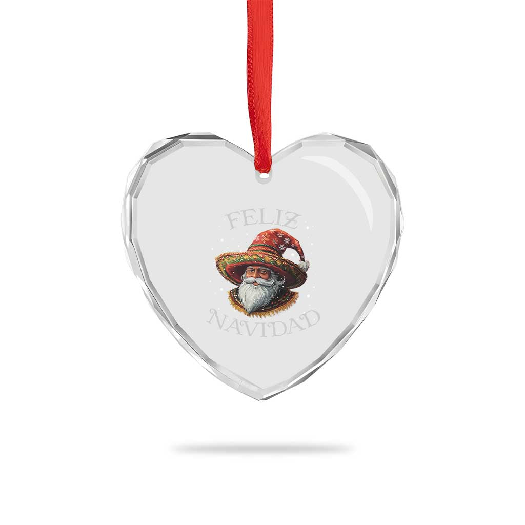 Funny Mexico Xmas Heart Crystal Glass Ornament Santa Sombrero Feliz Navidad TS09 Print Your Wear