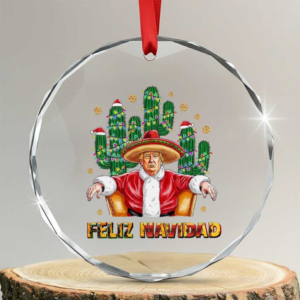 Funny Mexico Xmas Trump Crystal Glass Ornament Feliz Navidad Trump Santa TS09 Transparent Glass 3'' Circle Print Your Wear
