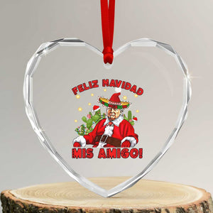 Funny Mexico Xmas Trump Heart Crystal Glass Ornament Feliz Navidad Mis Amigo Trump Santa TS09 Transparent Glass 3'' Heart Print Your Wear