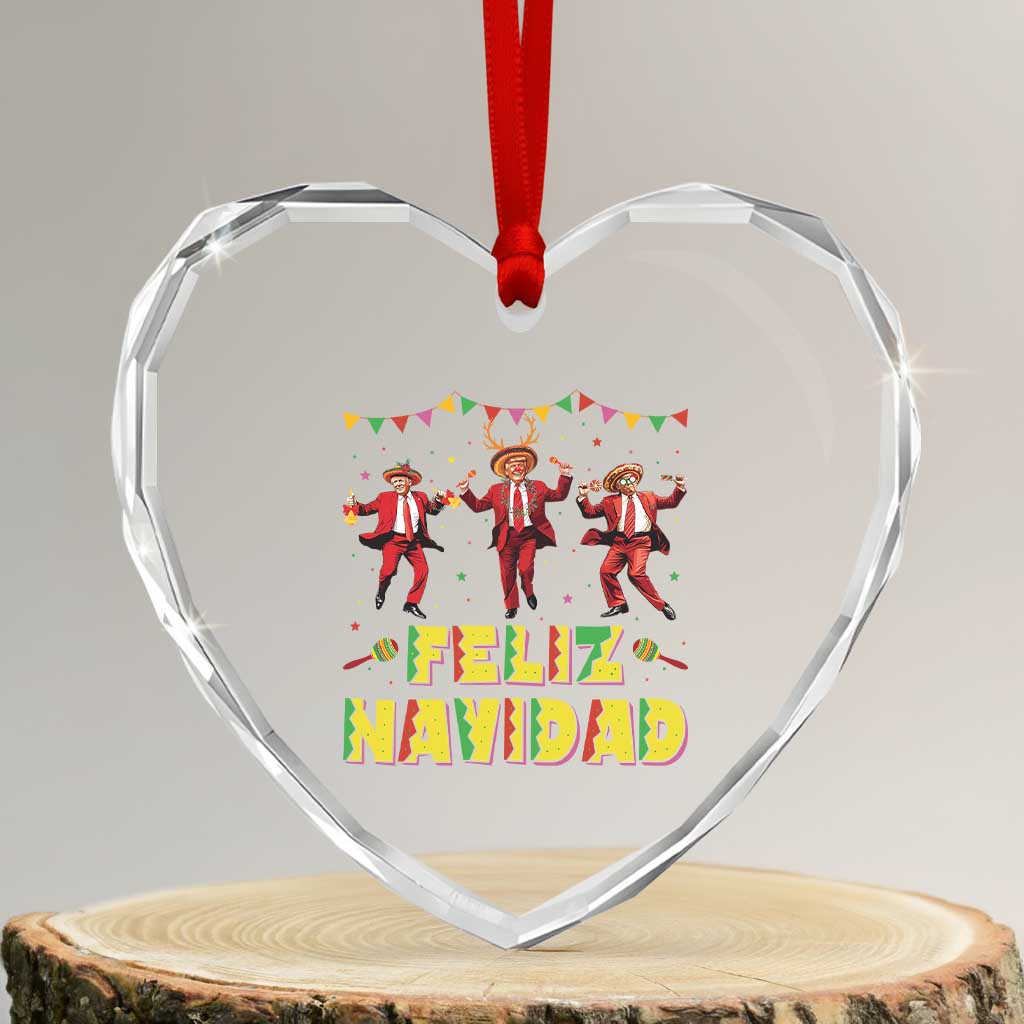 Funny Mexico Xmas Trump Heart Crystal Glass Ornament Feliz Navidad Trump Dancing TS09 Transparent Glass 3'' Heart Print Your Wear