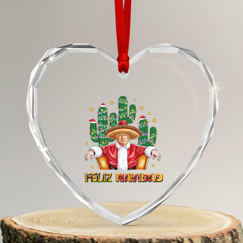 Funny Mexico Xmas Trump Heart Crystal Glass Ornament Feliz Navidad Trump Santa TS09 Transparent Glass 3'' Heart Print Your Wear