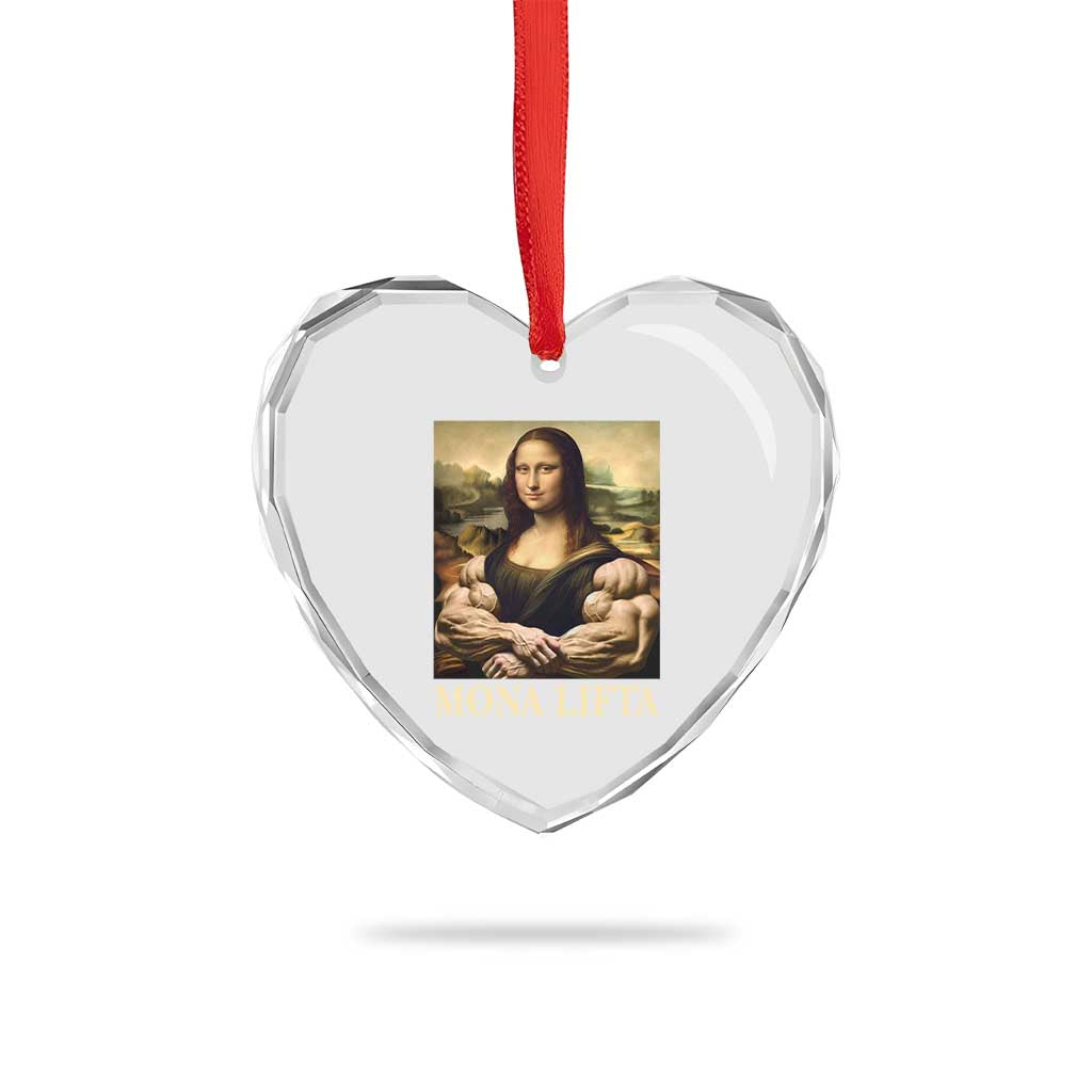 Funny Mona Lifta Muscle Mona Lisa Bodybuilding Fitness Gym Lover Heart Crystal Glass Ornament TS11 Print Your Wear