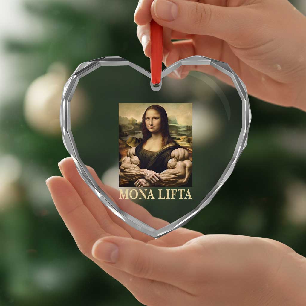 Funny Mona Lifta Muscle Mona Lisa Bodybuilding Fitness Gym Lover Heart Crystal Glass Ornament TS11 Print Your Wear