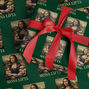 Funny Mona Lifta Muscle Mona Lisa Bodybuilding Fitness Gym Lover Wrapping Paper Roll TS11 Green Print Your Wear