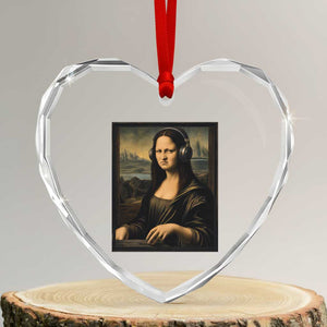 Funny Mona Lisa Bass Face Heart Crystal Glass Ornament Vintage DJ Producer Music Lover Gift