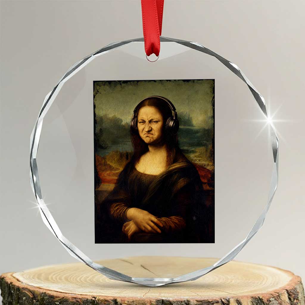 Funny Mona Lisa Bass Face Music Lovers DJs Crystal Glass Ornament TS11 Transparent Glass 3'' Circle Print Your Wear