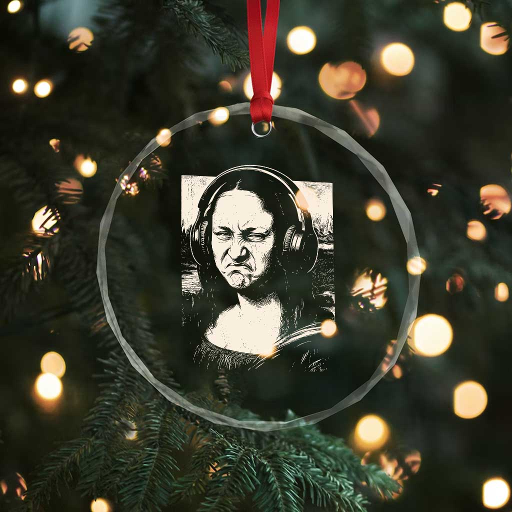 Funny Mona Lisa Wearing Headphones Bass Face Meme Crystal Glass Ornament Funny Classical Fine Art Parody Music Producer Graphic TS02 Print Your Wear