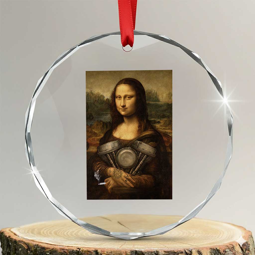 Funny Monalisa Rider Vintage Retro Motorcycle Engine Crystal Glass Ornament TS11 Transparent Glass 3'' Circle Print Your Wear