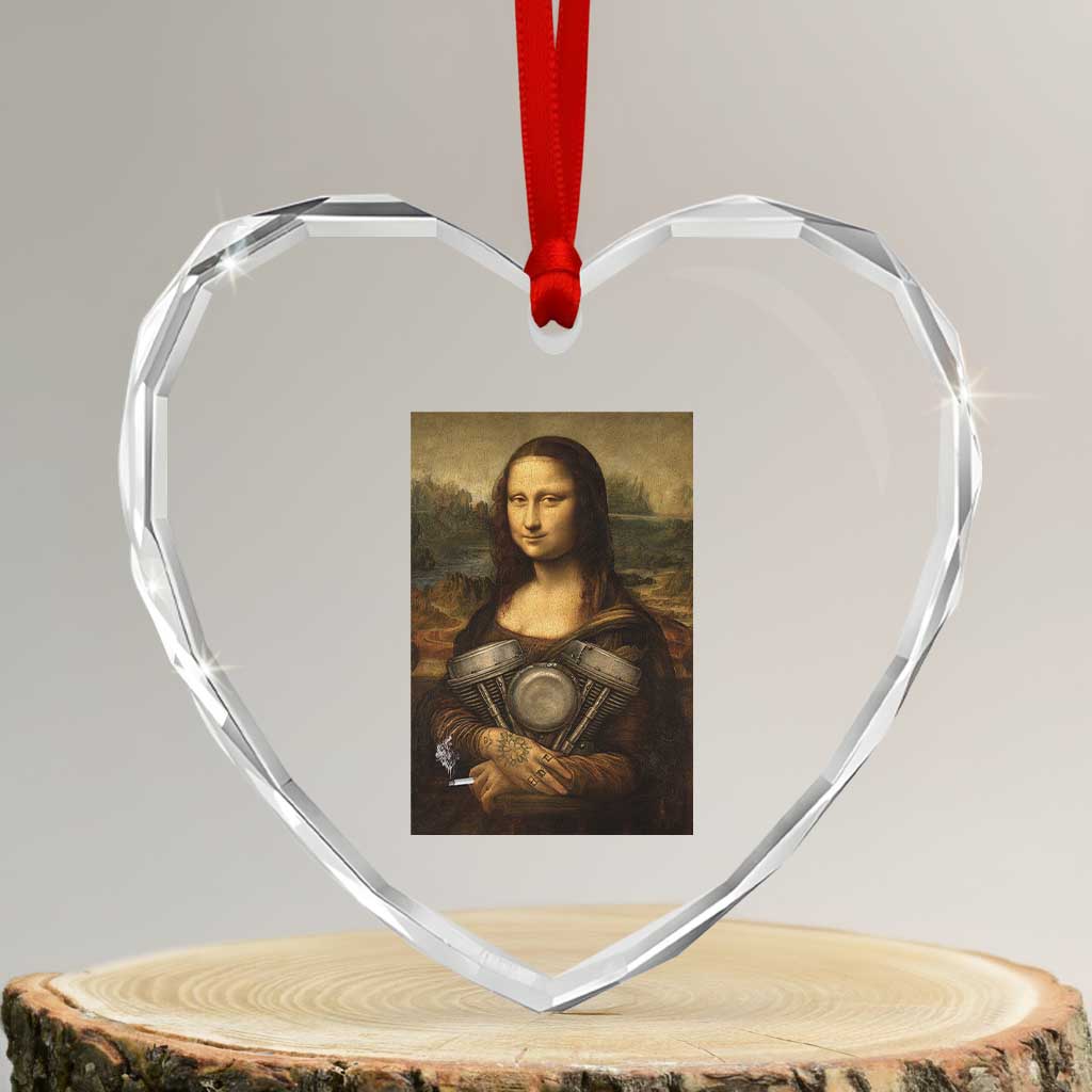 Funny Monalisa Rider Vintage Retro Motorcycle Engine Heart Crystal Glass Ornament TS11 Transparent Glass 3'' Heart Print Your Wear