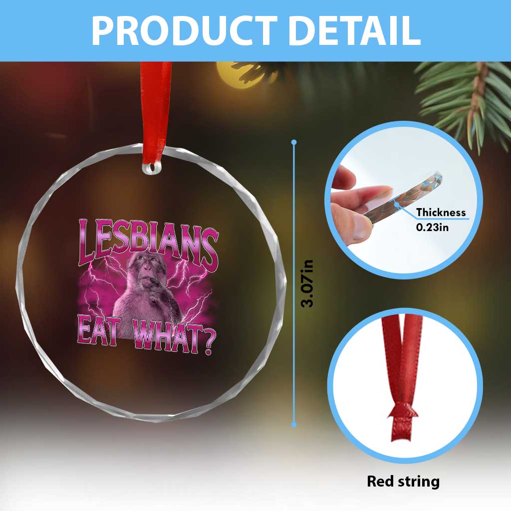 Funny Monkey Meme Lesbians Eat What Crystal Glass Ornament LGBTQ Pride Gift