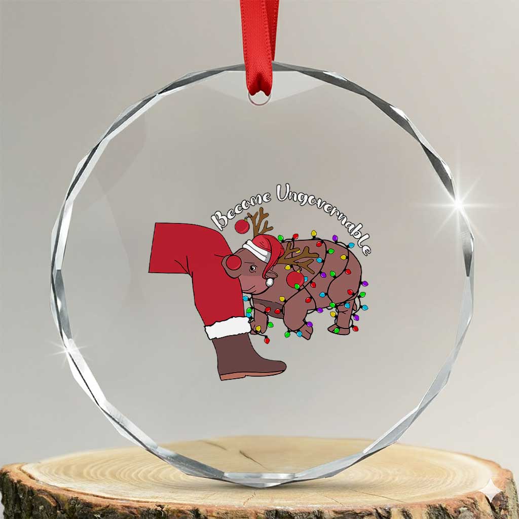 Funny Moo Deng Christmas Crystal Glass Ornament Become Ungovernable Reindeer Xmas Santa TS11 Transparent Glass 3'' Circle Print Your Wear