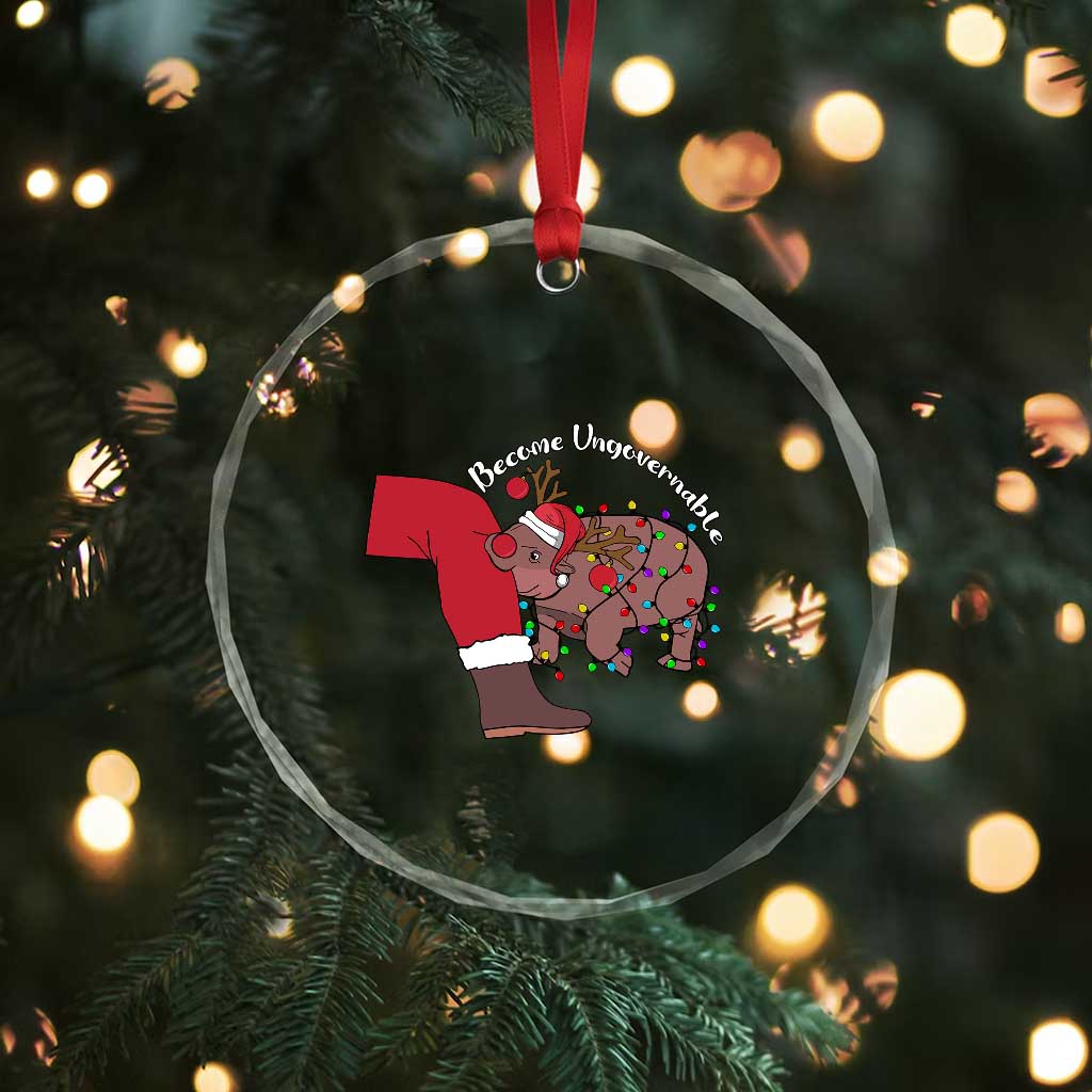 Funny Moo Deng Christmas Crystal Glass Ornament Become Ungovernable Reindeer Xmas Santa TS11 Print Your Wear